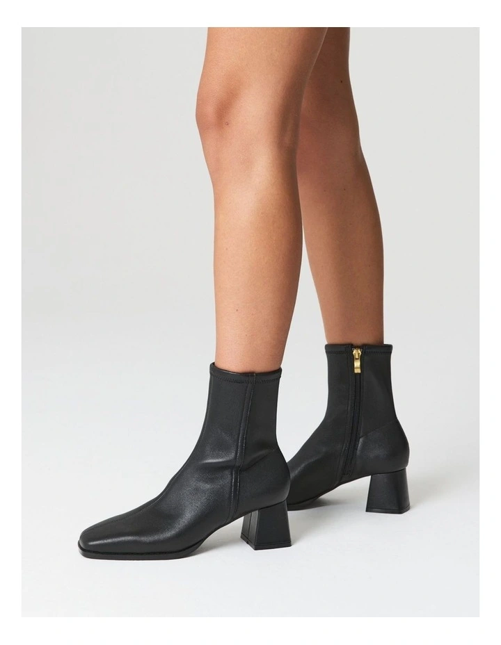 Leather Noelle Block Heel Ankle Boots in Black Stretch image 2