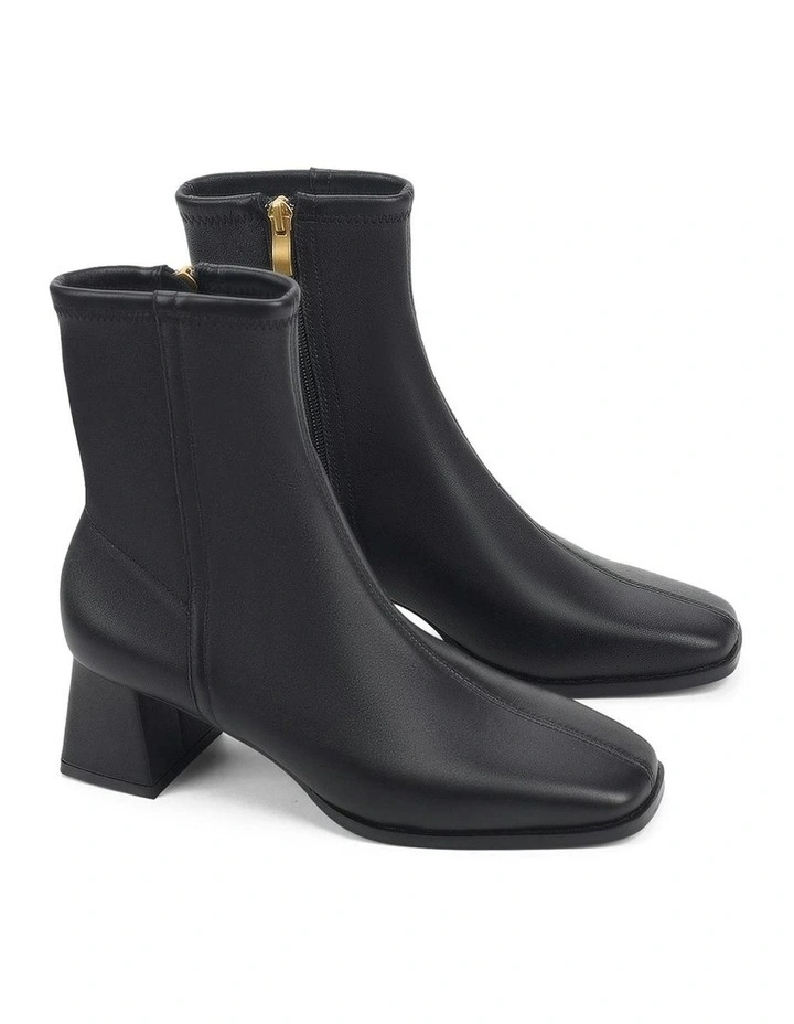 Leather Noelle Block Heel Ankle Boots in Black Stretch image 2