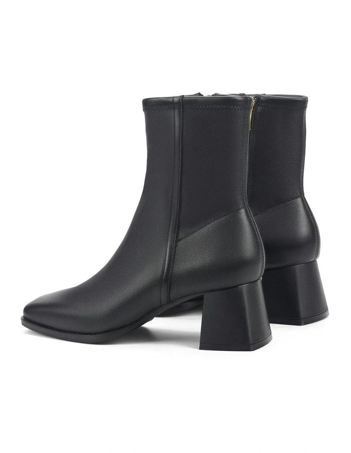 Leather Noelle Block Heel Ankle Boots in Black Stretch image 4