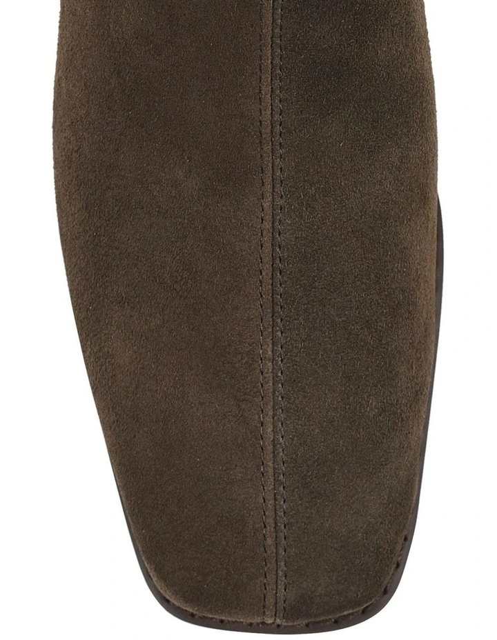 Noelle Stretch Suede Block Heel Ankle Boots in Chocolate Brown image 4