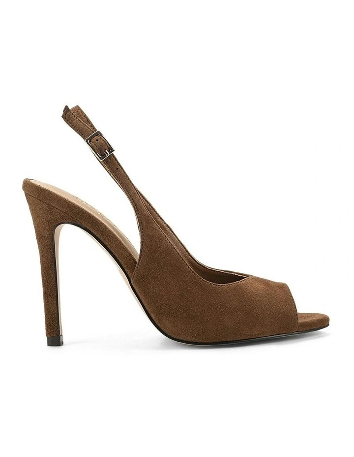 Zola Suede Peep Toe Heels in Toffee Brown image 1