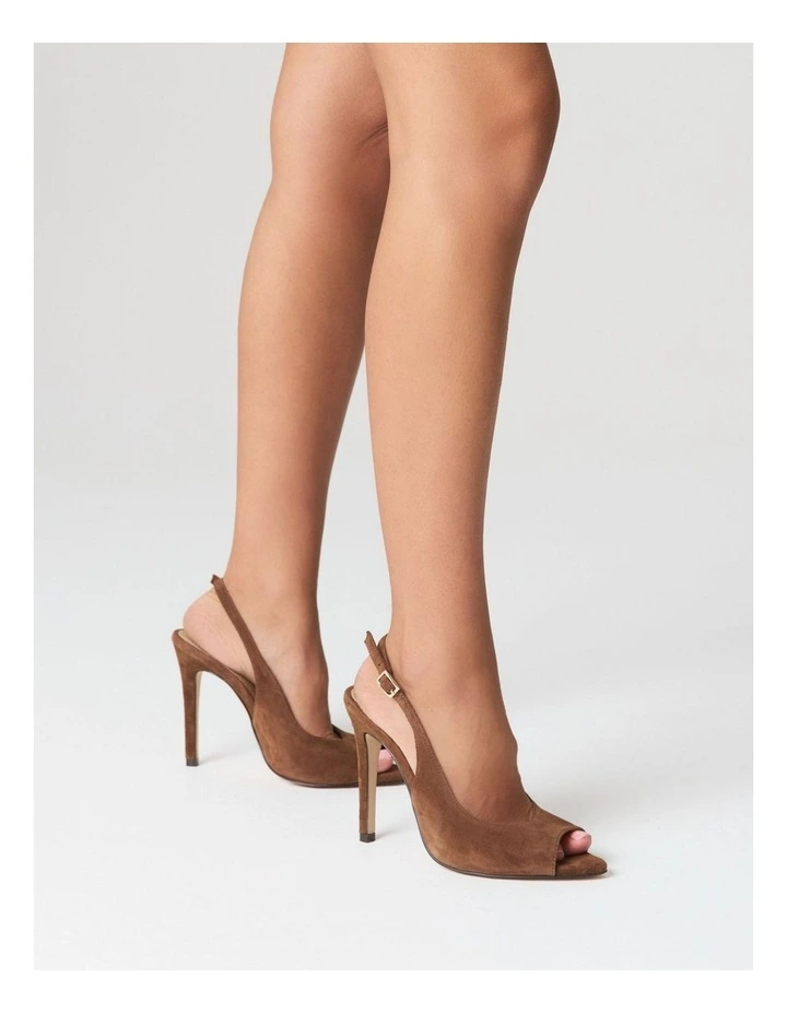 Zola Suede Peep Toe Heels in Toffee Brown image 2