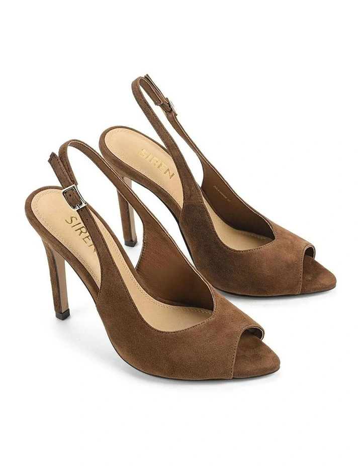 Zola Suede Peep Toe Heels in Toffee Brown image 2
