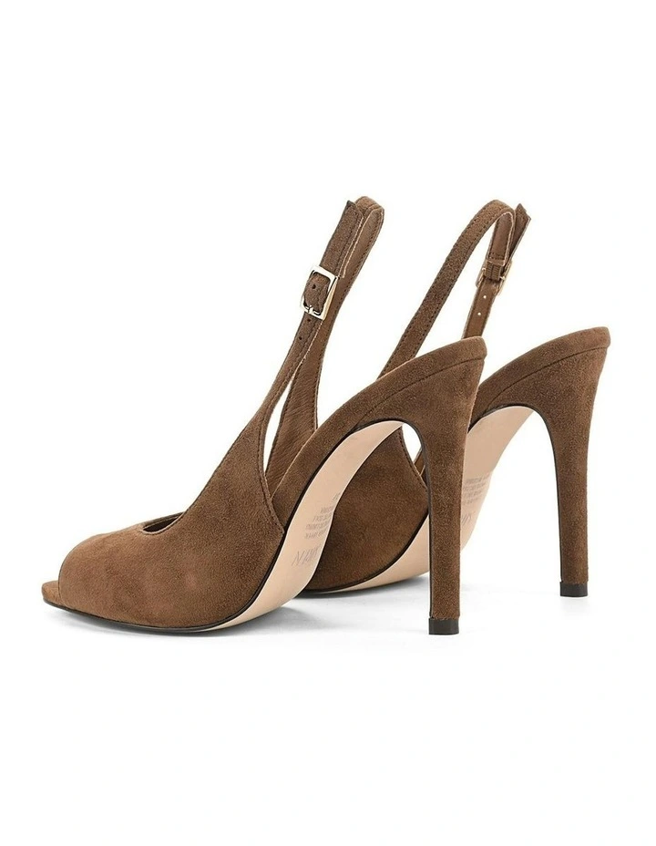 Zola Suede Peep Toe Heels in Toffee Brown image 3