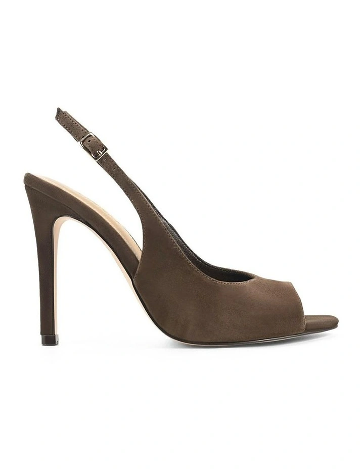 Suede Zola Peep Toe Heels in Chocolate Brown image 1