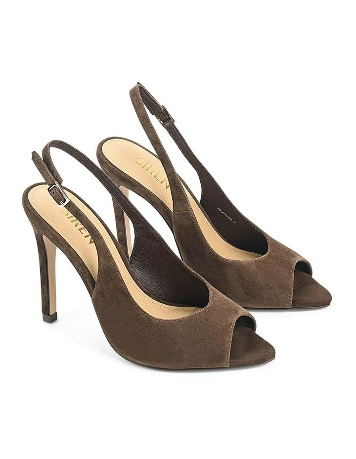 Suede Zola Peep Toe Heels in Chocolate Brown image 2