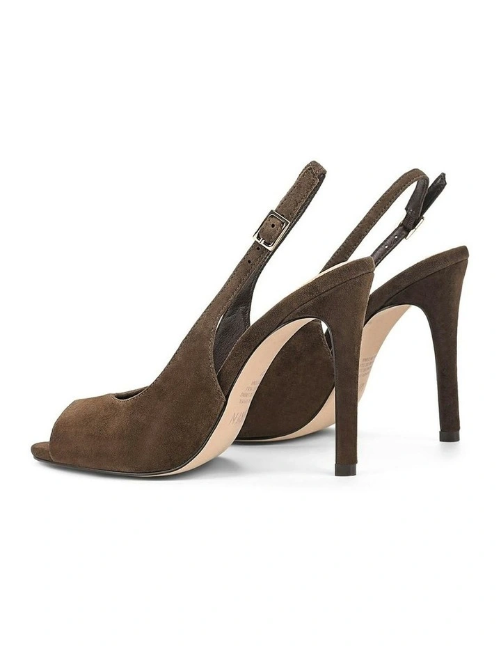 Suede Zola Peep Toe Heels in Chocolate Brown image 4