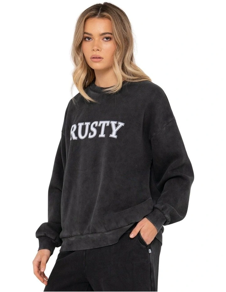Rusty Oversize Crew Fleece in Washed Black image 3