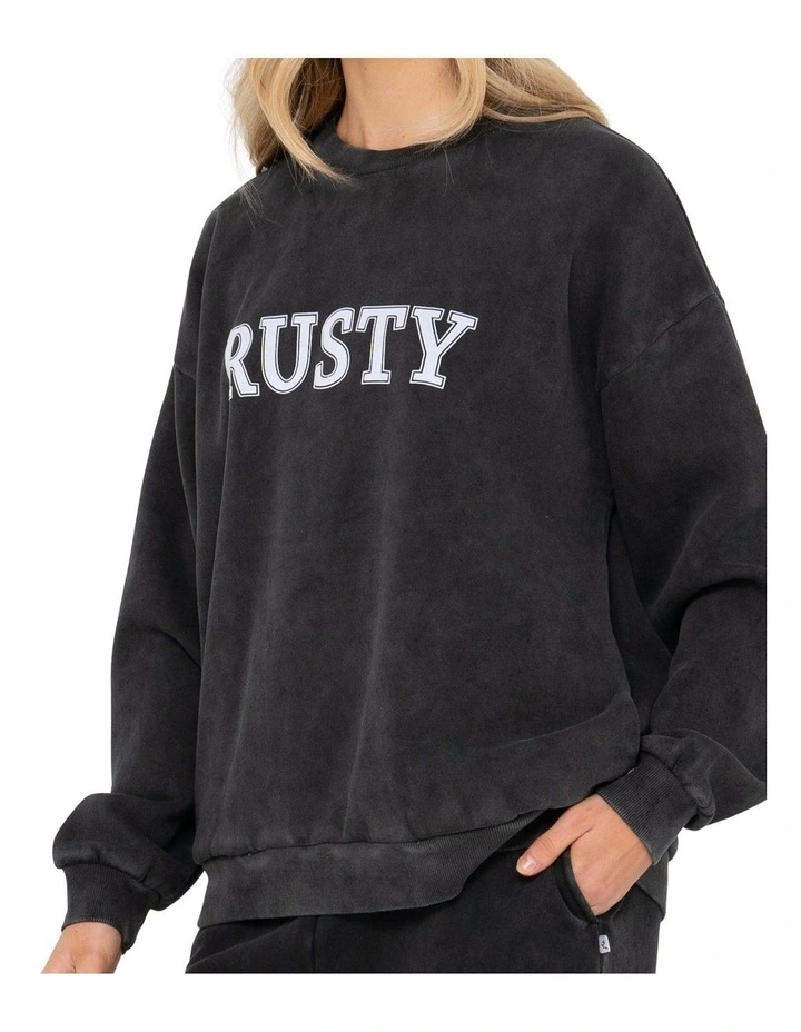 Rusty Oversize Crew Fleece in Washed Black image 4