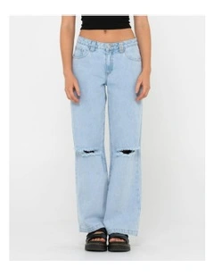Low Rise Wide Leg Ripped Denim Jean in Blue