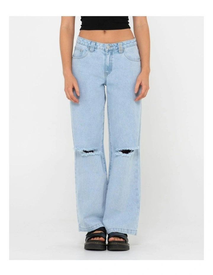 Low Rise Wide Leg Ripped Denim Jean in Blue image 1