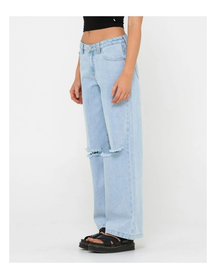 Low Rise Wide Leg Ripped Denim Jean in Blue image 3