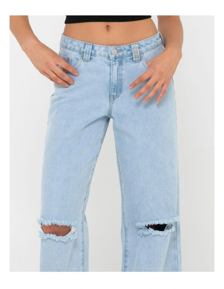 Low Rise Wide Leg Ripped Denim Jean in Blue image 4