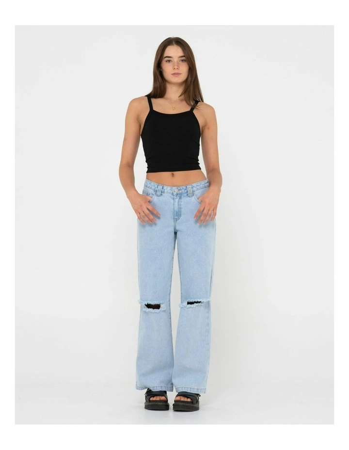 Low Rise Wide Leg Ripped Denim Jean in Blue image 5