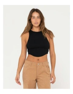 Vicky Curved Crop Tank in Black