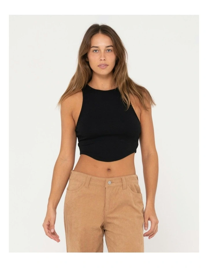 Vicky Curved Crop Tank in Black image 1