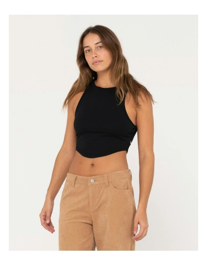 Vicky Curved Crop Tank in Black image 3
