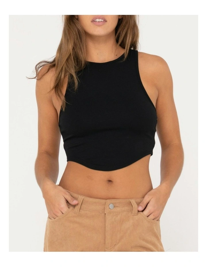 Vicky Curved Crop Tank in Black image 4