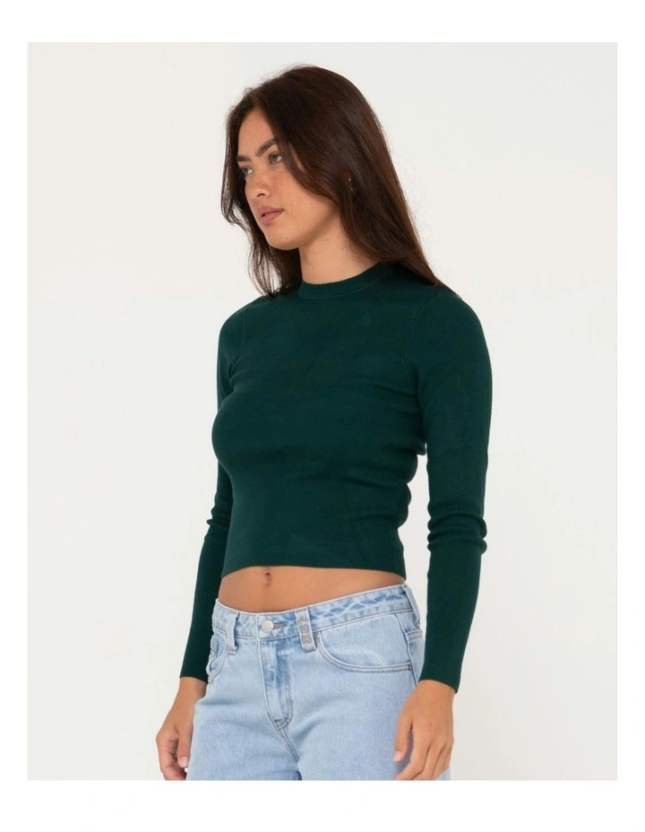 Amelia Skimmer Long Sleeve Knit Top in Green image 3