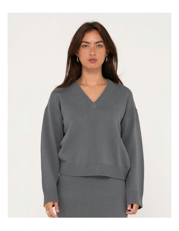 Margot Relaxed Fit Vee Neck Sweater in Grey image 1