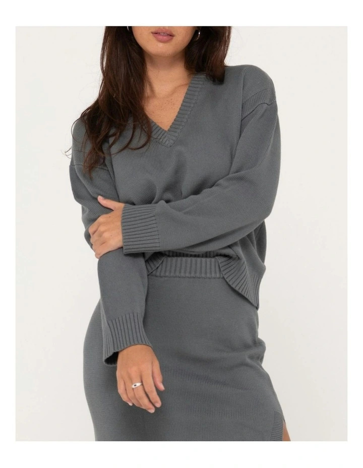Margot Relaxed Fit Vee Neck Sweater in Grey image 4