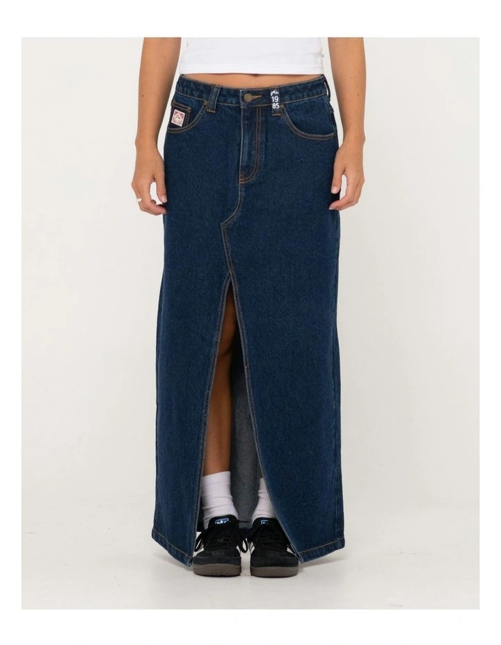 Celeste Low Rise Denim Maxi Skirt in Blue image 1