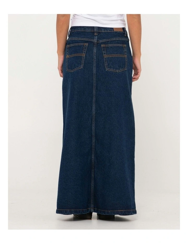 Celeste Low Rise Denim Maxi Skirt in Blue image 2