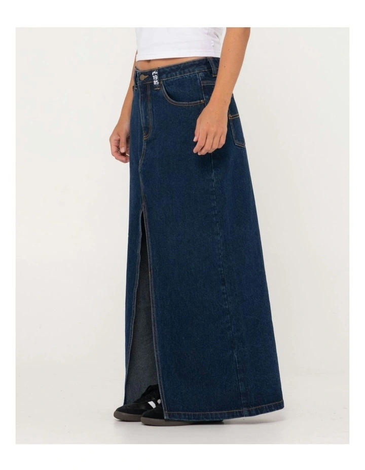 Celeste Low Rise Denim Maxi Skirt in Blue image 3