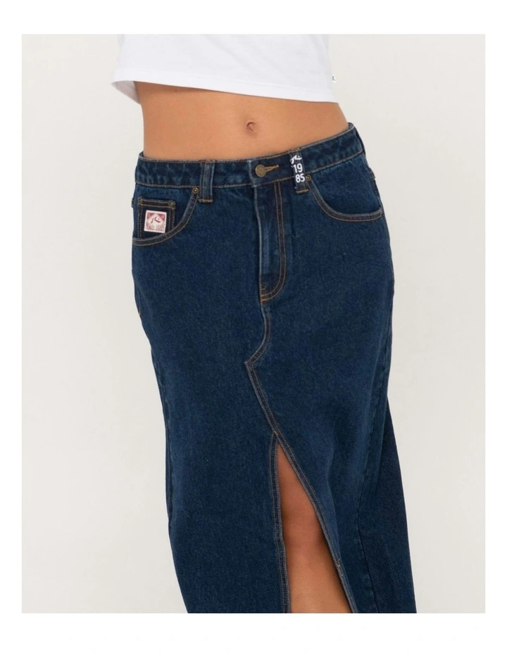 Celeste Low Rise Denim Maxi Skirt in Blue image 4