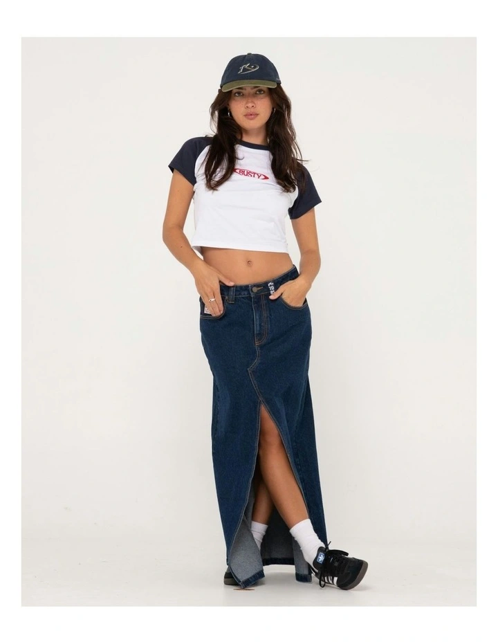Celeste Low Rise Denim Maxi Skirt in Blue image 5