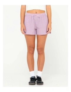Checked Out Elastic Waist Short in Purple
