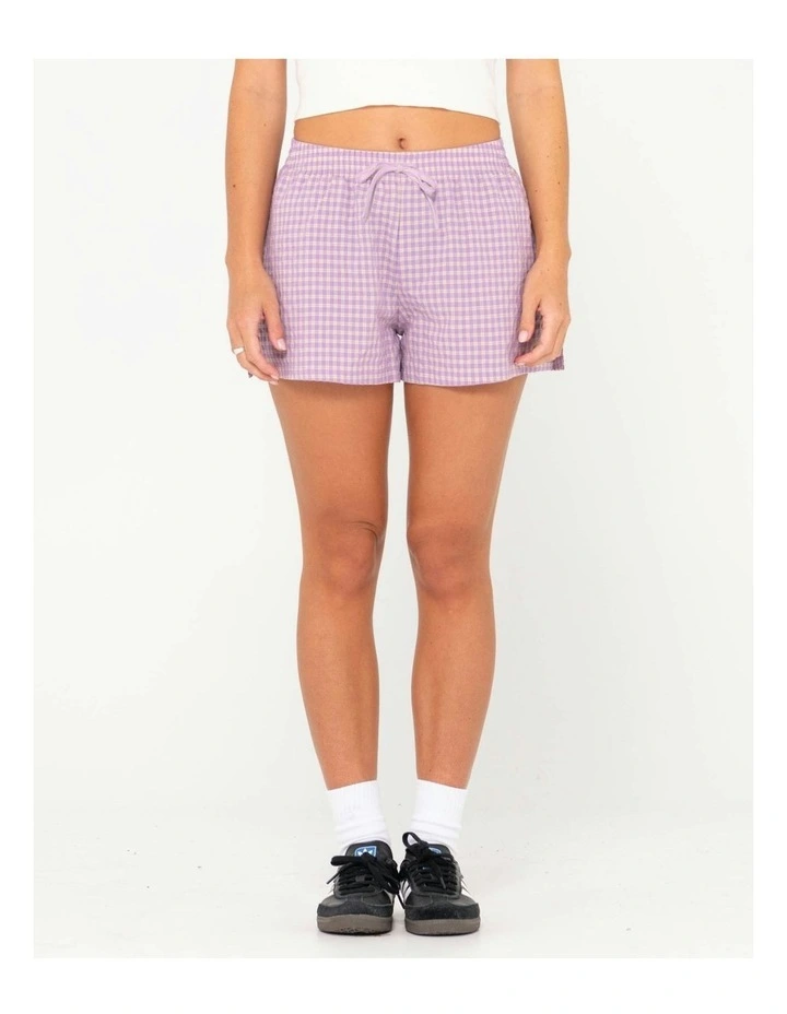 Checked Out Elastic Waist Short in Purple image 1