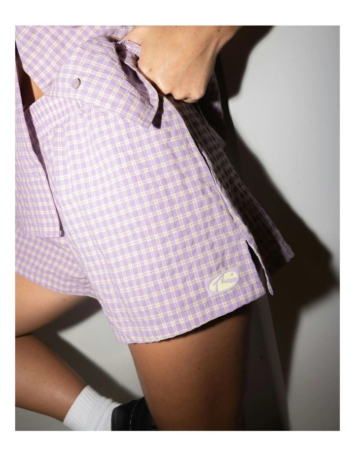 Checked Out Elastic Waist Short in Purple image 5