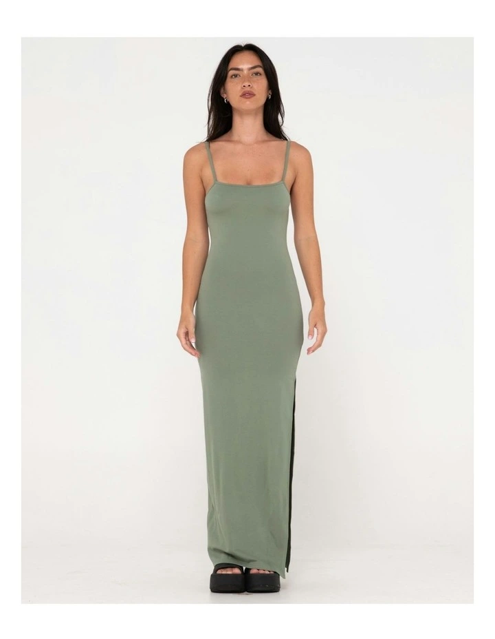 Vicky Fixed Back Slip Maxi Dress in Green image 1