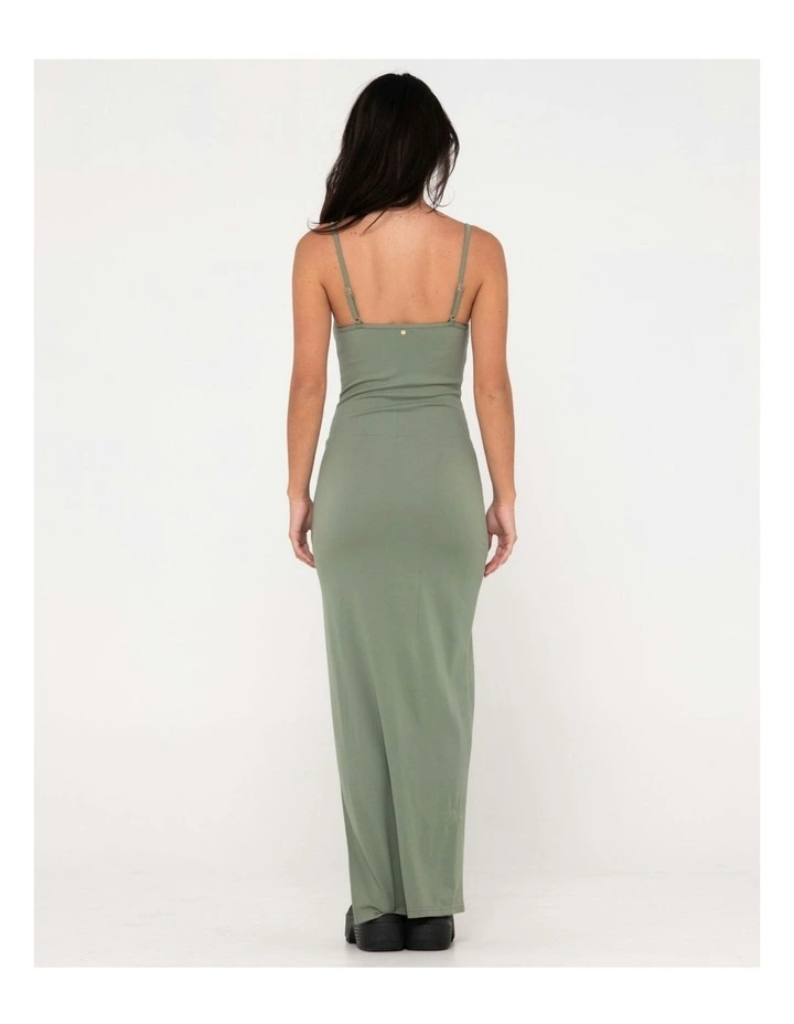 Vicky Fixed Back Slip Maxi Dress in Green image 2