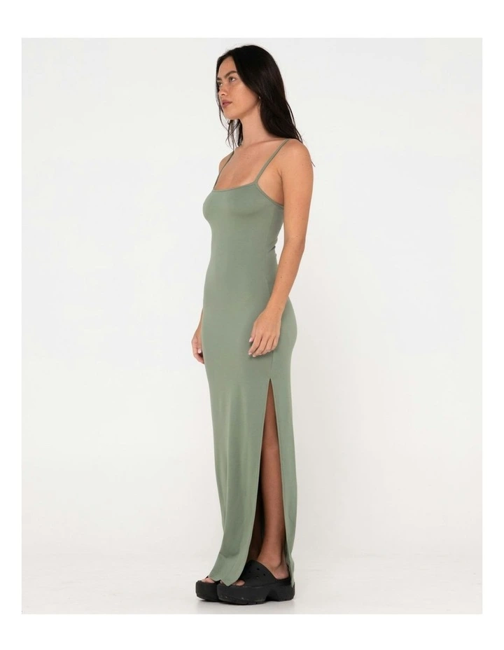 Vicky Fixed Back Slip Maxi Dress in Green image 3