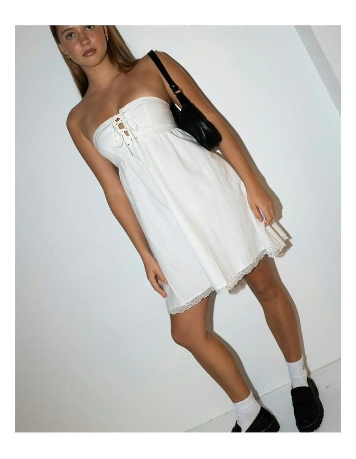 Capri Lace Front Mini Dress in White image 7