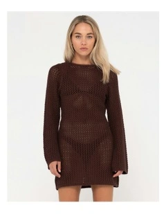 Amalfi Long Sleeve Knit Mini Dress in Brown
