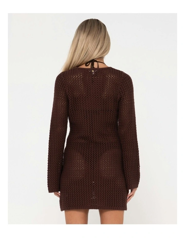 Amalfi Long Sleeve Knit Mini Dress in Brown image 2