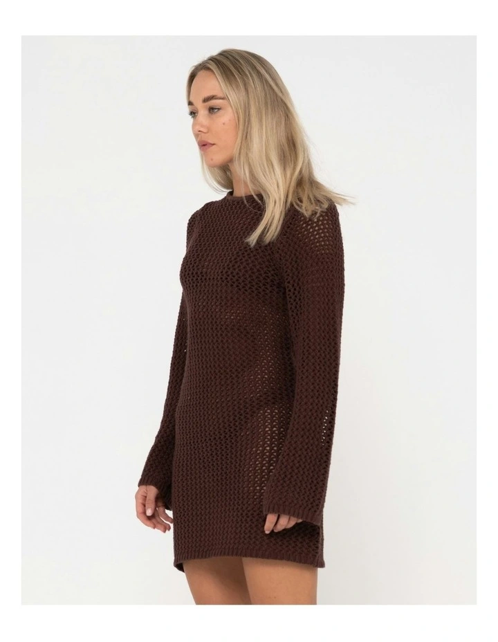 Amalfi Long Sleeve Knit Mini Dress in Brown image 3