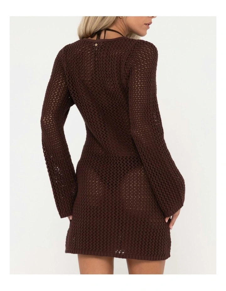 Amalfi Long Sleeve Knit Mini Dress in Brown image 4