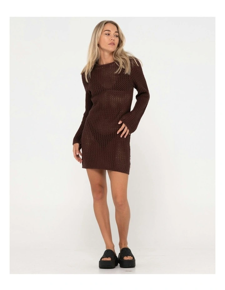 Amalfi Long Sleeve Knit Mini Dress in Brown image 6