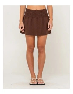 Palm Springs Shirred Mini Skirt in Brown