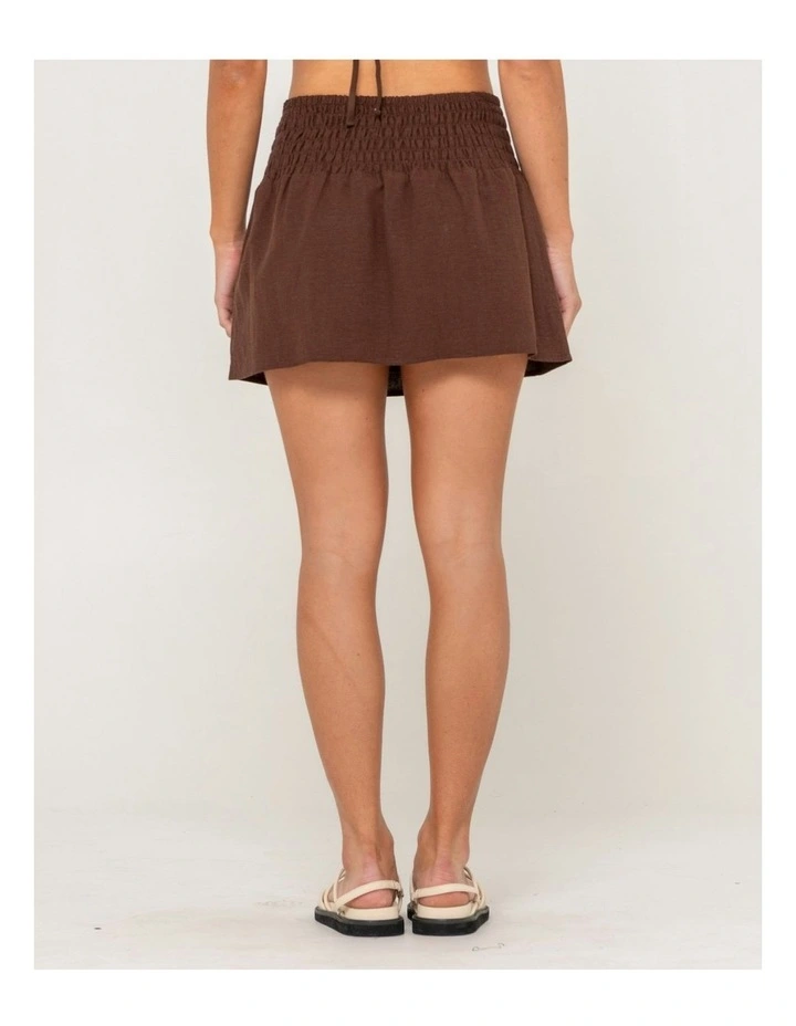 Palm Springs Shirred Mini Skirt in Brown image 2