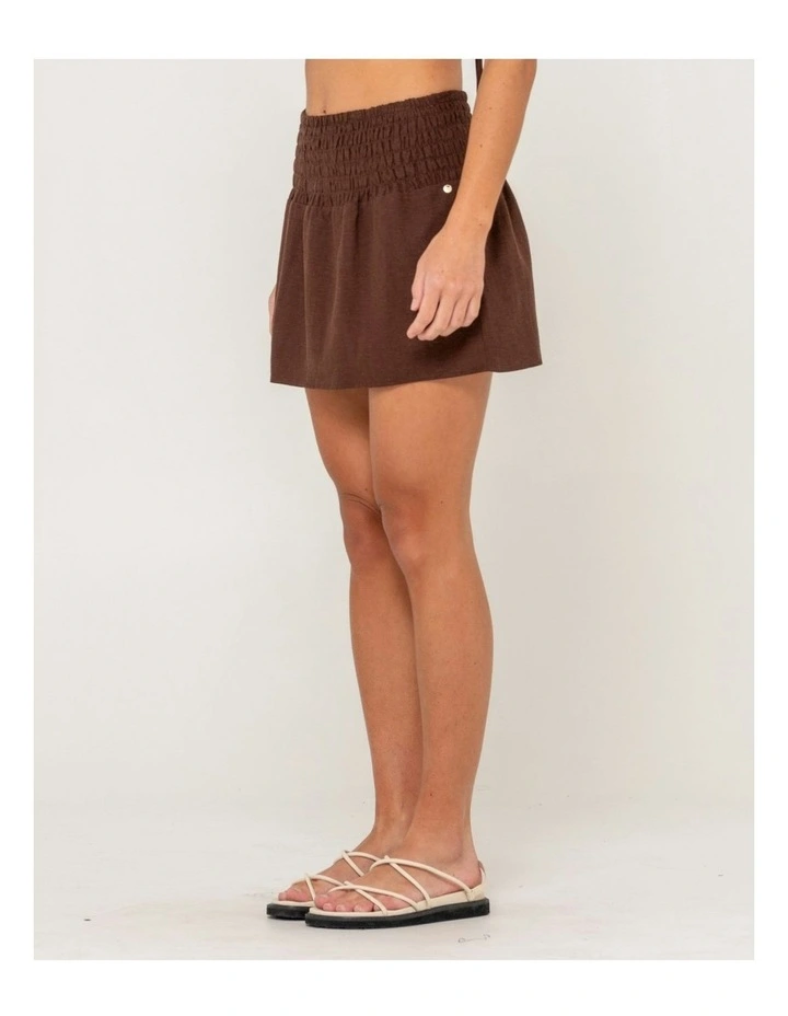 Palm Springs Shirred Mini Skirt in Brown image 3