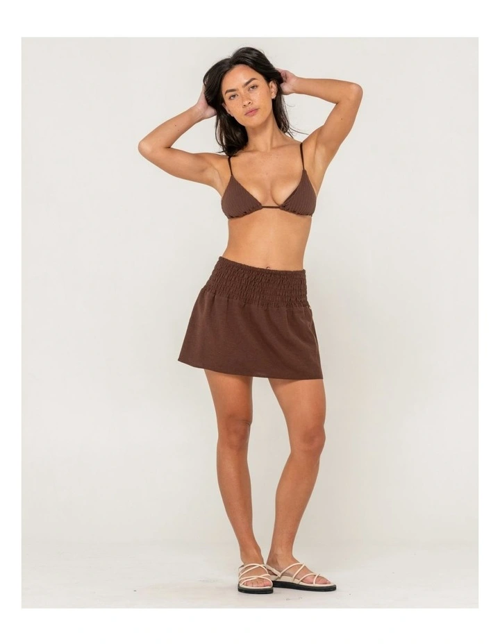 Palm Springs Shirred Mini Skirt in Brown image 5