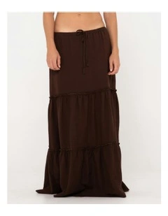 Violeta Low Rise Maxi Skirt in Brown