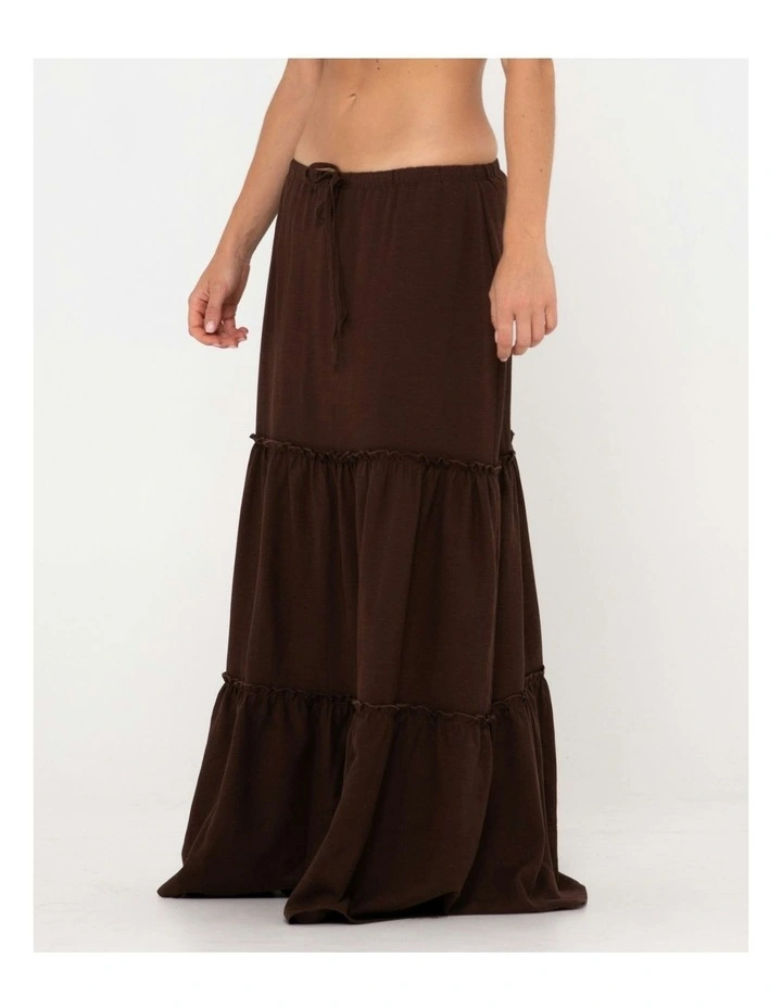 Violeta Low Rise Maxi Skirt in Brown image 3