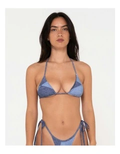 Britney Patchwork Multiway Bikini Top in Blue