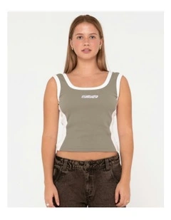 Nineties Ribbed Skimmer Length Tank in Green